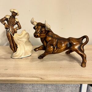 Vintage ceramic matador with bull painted ceramic